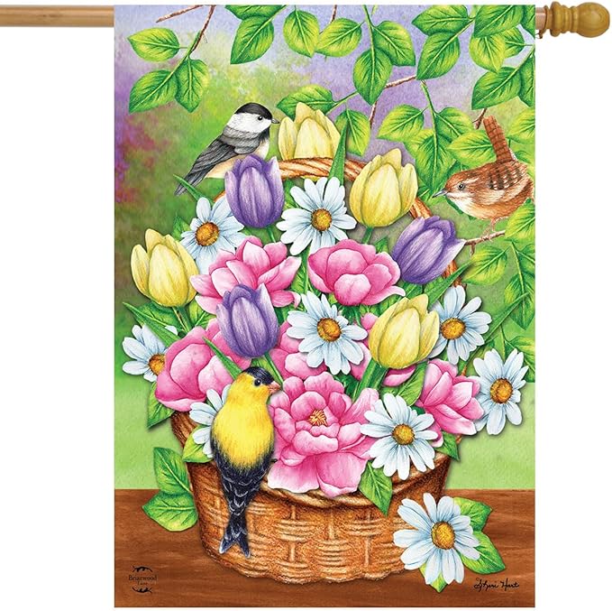 Birds and Basket Spring House Flag 40" x 28" Briarwood Lane