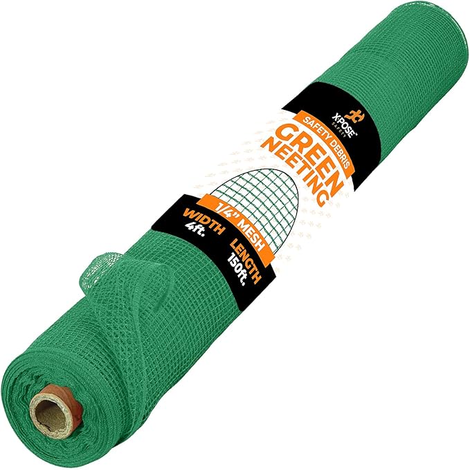 Xpose Safety Construction Safety Netting – 4' x 150', 1/4" Mesh Scaffold Safety Net, Temporary Material Roll, Visibility Fence, Heavy-Duty Fire Retardant, Green