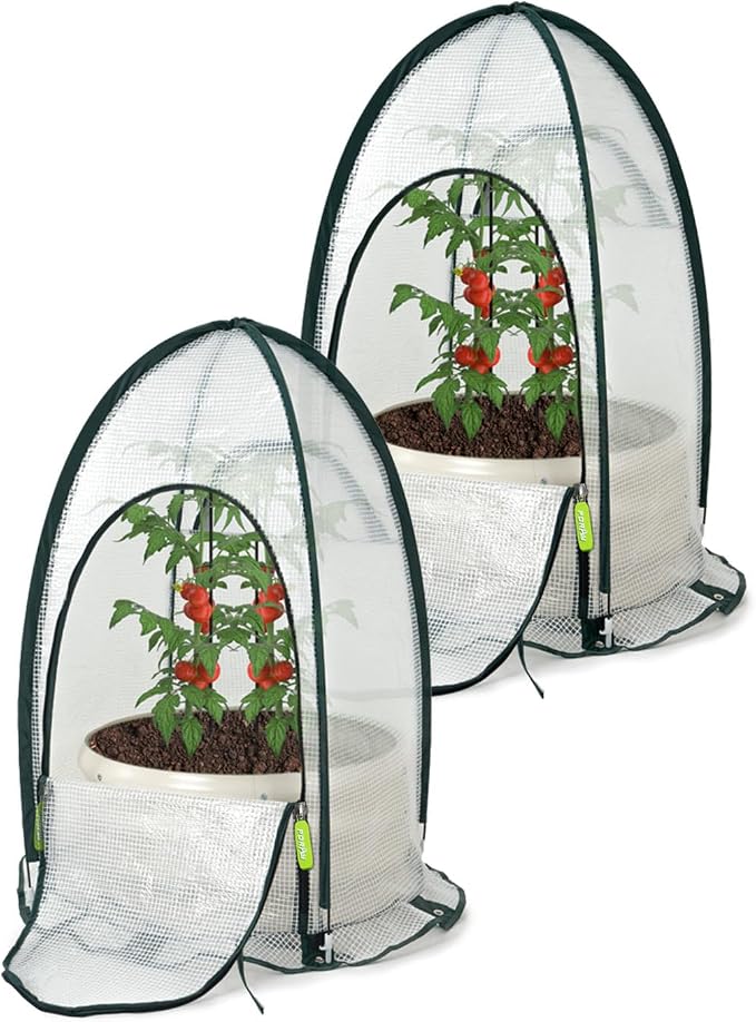Pop up Greenhouse Tent Cover for Raised Bed,Pack of 2,Gardening Flower House Sunshine Room with Mesh Windows,Backyard PE Cover for Cold Frost Protector with Stakes