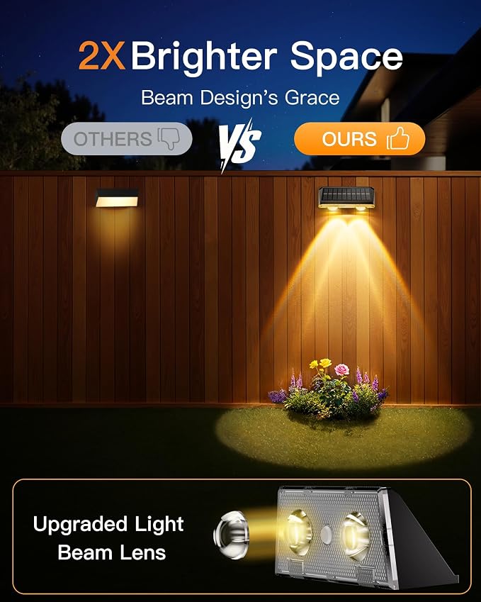 KEILAIMO Solar Fence Lights Outdoor, 6 Pack IP65 Waterproof Fence Lights Solar Powered with Ultra-Bright LED Lens, 9 Color Modes, 12+ Hours Steady Glow for Deck/Backyard/Patio/Pool/Wall - Black