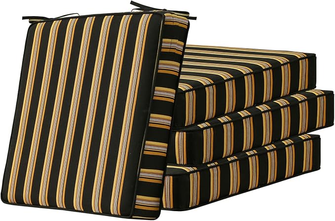 Unimatta Square Corner Seat Cushions, 19" x 19" x 3", Set of 4, Indoor Outdoor Water Repellent Universal Chair Pads with Ties for Patio Furniture, Garden Dining Chairs, Sunset Cabana Stripe