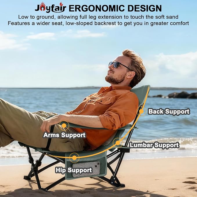 Joyfair Beach Camping Chair (2 Pack), Outdoor Folding Chair for Adults, Heavy Duty Portable Chair for Outside Fishing, Lawn, Sport, Patio, Armrest Cup Holder & Storage Pocket, Carry Bag (Grey)