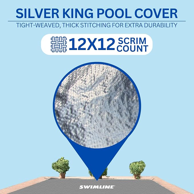 SWIMLINE HYDROTOOLS Silver King Heavy Duty Winter Pool Cover for Inground Swimming Pools | for 35 X 50 FT Rectangle Pools | 40 X 55 FT Cover Size | Silver/Black | Water Tube Sleeves | CO144055R