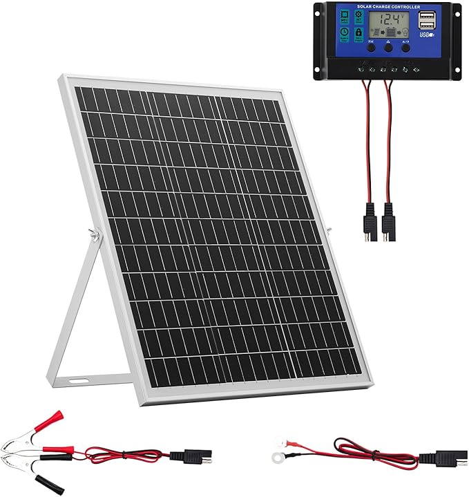 VEVOR 25W 12V Solar Panel Battery Charger, Solar Battery Trickle Charger Maintainer with Intelligent MPPT Controller & Adjustable Mount Bracket, IP67 Waterproof for Car Boat RV Motorcycle Trailer