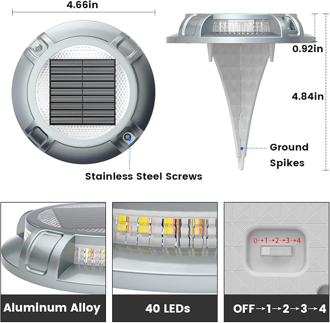 SIEDiNLAR Solar Driveway Lights Outdoor 4 Modes 40 LEDs Deck Driveway Markers Marine Dock Light Waterproof for Walkway Ground Pathway Step Garden Yard, White/Warm Dynamic Lighting (16 Pack)