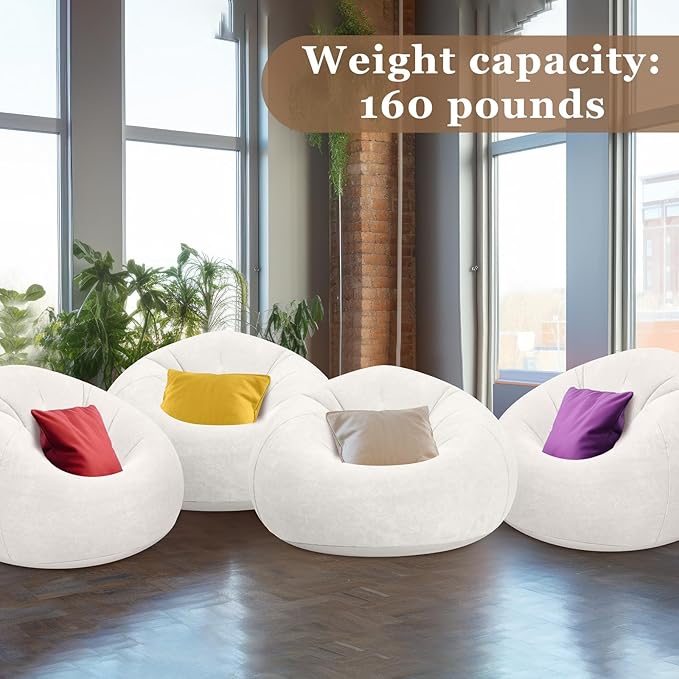 Realspring Inflatable Bean Bag Chairs Outdoor Blow up Camping Chairs Inflatable Lazy Sofa Folding Portable Bean Bag Loungers Couch for Movie Night (Beige,4 Pcs)
