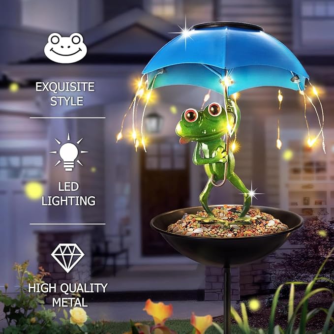 Solar-Powered Bird Feeder with LED Frog Light - Vibrant Garden Decor, Weatherproof Fun Feeding Device (Frog)