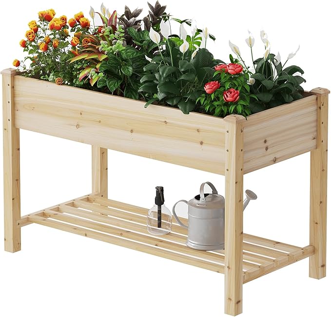 Wooden Raised Garden Bed, Planter Box with Legs, Raised Planter -Grow Herbs and Vegetables Outdoors – Naturally Rot-Resistant - Unmatched Strength Lasts Years (Natural-M)
