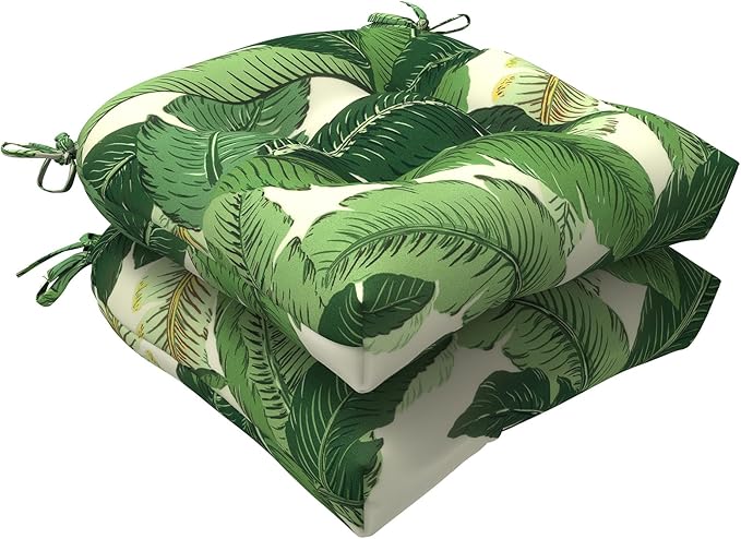 LVTXIII Outdoor Seat Cushions Seasonal Tufted Chair Cushions, Patio Chair Pads for Dining Chairs, Office Armchairs and Garden Furniture Decoration (Round Back, 19”x19”x4”, Swaying Palms Green, 2 Pack)