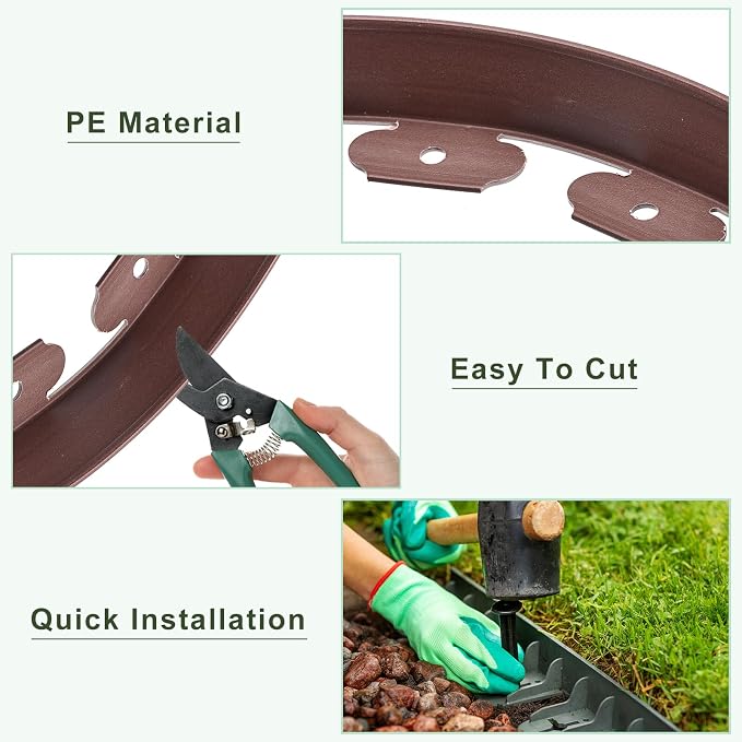 uxcell Landscape Edging, 1Pcs 66FT x 2" - Garden Edging Kit with 60 Stakes, Landscape Edging Border for Garden Lawn Flower Bed Yard Grass (Coffee)