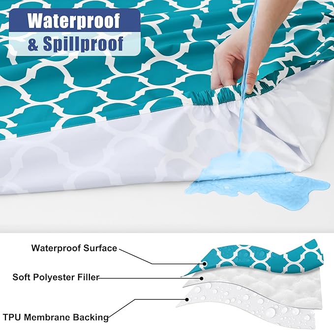 Smiry Picnic Table Cover with Bench Covers, Waterproof Elastic Fitted Tablecloth for 5 Foot Tables, Washable Polyester Tablecloths for Camping, Indoor & Outdoor (Aqua, 30x60 Inch 3-pc Set)
