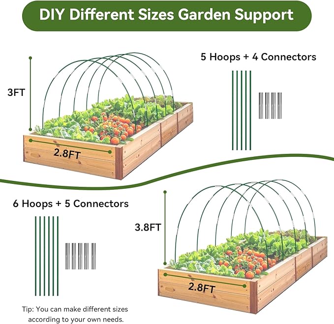 Garden Netting Kit for Raised Beds, 10x30FT Green Ultra Fine Mesh Netting ＆6 Sets of 8FT Garden Hoops, Insect Netting Row Cover Net Protect Plants Vegetable Fruits Flowers
