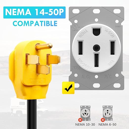 50 Amp to 20 Amp 110V RV Distribution Adapter,NEMA 14-50P to 4 X 5-20R/15R RV 4-Prong to Mutiple Household Outlet w/ 20Amp Circuit Breaker RV Generator Distribution Cord 1.5FT