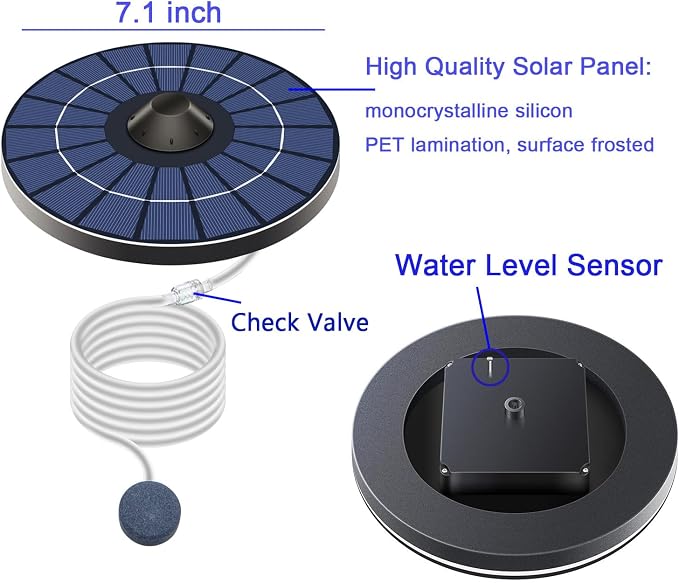 Lewisia Solar Floating Pond Aerator 2.5W Solar Powered Air Pump with Air Hoses and Bubble Stones Pond Aerator Bubble Oxygenator