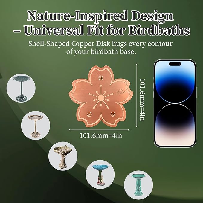 Bird Bath Copper Disk, 99.9% Pure Copper Cleaner Disc Plate 0.6mm Reinforced for Outside Physical Safe Water Purification Bird Bowls Birdbaths Solar Maintenance All-Season