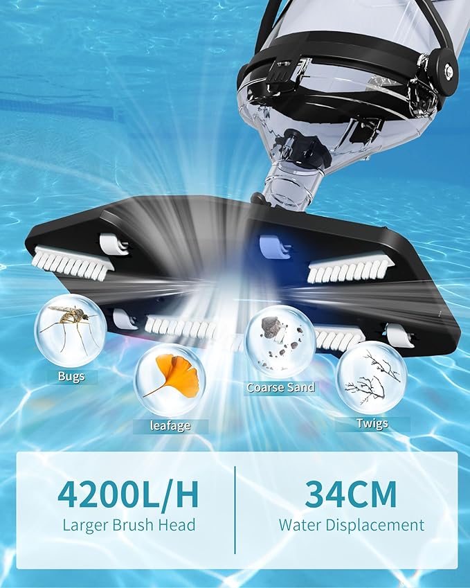 Cordless Pool Vacuum for Above Ground Pool 19.5 GPM, All-Angle Head&LED Display,Handheld Rechargeable Spa Vacuum Cleaner for Inground Pools for Hot Tub, Leaves,Debris,Shallow Steps