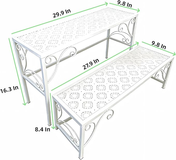 2 Tier Metal Plant Stand, Ladder Flower Pot Holder Plant Stands, Stackable Heavy Duty Tall Plant Shelf Flower Pot Holder for Patio Garden Corner Balcony Living Room (2 Tier H16.3 In-White)