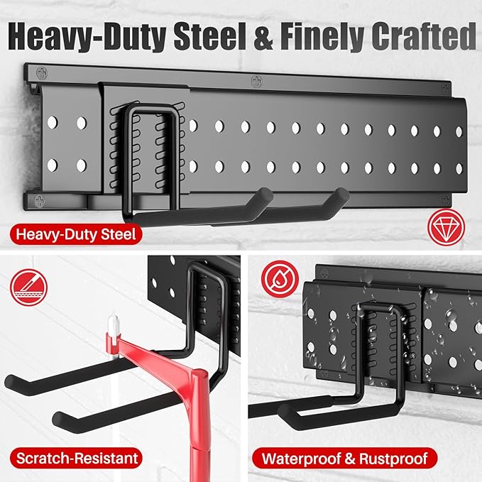 Garage Tool Organizer Wall Mount 96 inches with 18 Adjustable Heavy-Duty Hooks, Garage Organization, Garden Tool Storage Rack, Yard, and Shed, Holds Up to 750 lbs