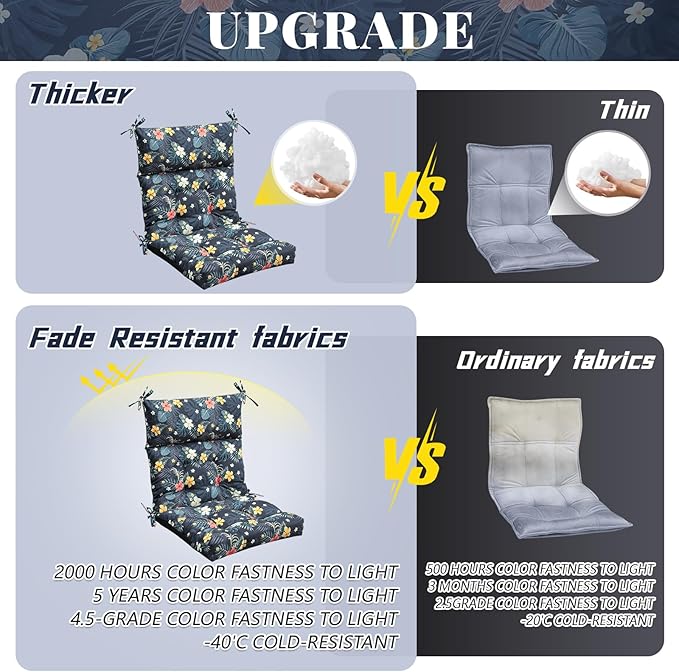 Sintuff 4 Pcs 44 x 21 x 4 Patio Chair Cushions Outdoor Chair Cushion Seat/Back Tufted Pillow with Ties Water Resistant Replacement Indoor Patio Furniture Outdoor Furniture (Pattern,Black)