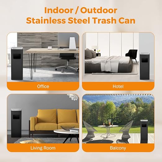 BEAMNOVA Outdoor Trash Can Black Indoor Stainless Steel Commercial Garbage Can Industrial Garbage Enclosure Inside Cabinet with Lid Waste Container, Black, 25 * 25 * 68 cm / 9.8 * 9.8 * 26.8 in