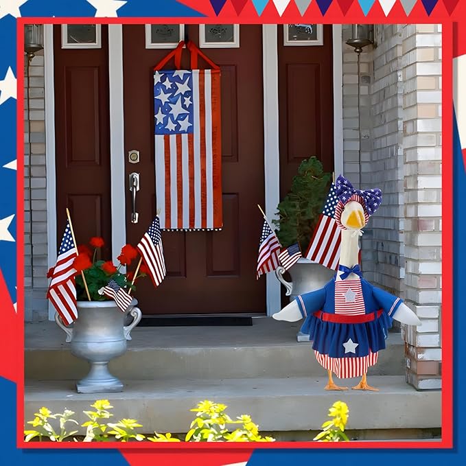 Patriotic Porch Goose Outfits for 23 Inch Lawn Statue, 4th of July Costume for Plastic/Cement Statue, Spring Sculpture Clothes for Garden Patio USA 250th Anniversary Decoration