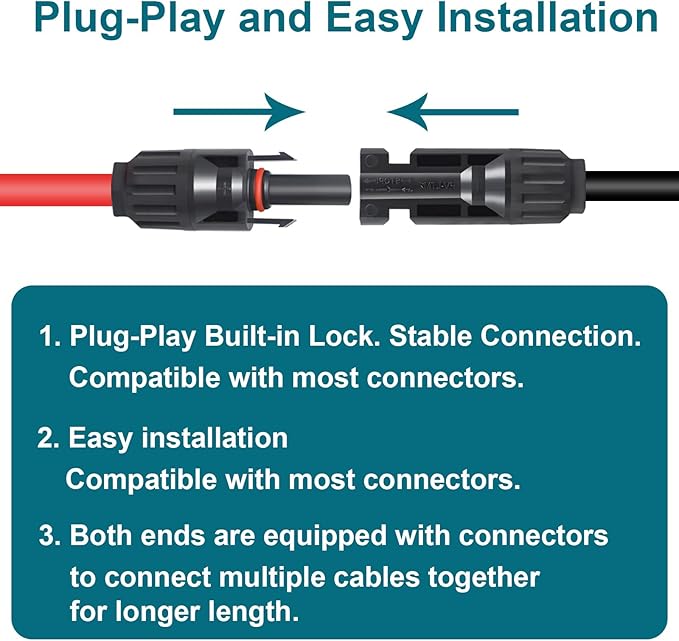 10AWG 20Feet Mc4 Extension Cable, Solar Extension Cable with Solar Connector on Both Ends for RV, Boat, Roof, Outdoor (20FT Red and 20FT Black)