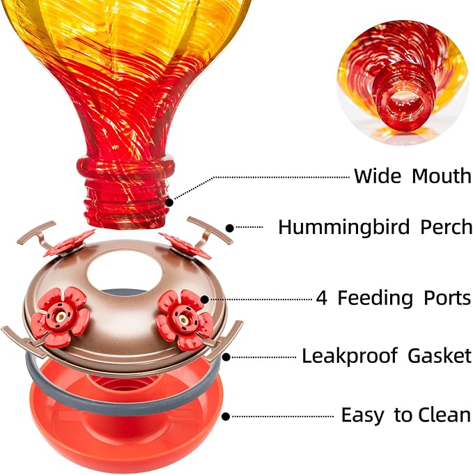 Gifts for Women Hummingbird Feeders, 34OZ Hand Blown Glass Hummingbird Feeder for Outside Ant Moat Leakproof for Mom (Wavy Mauve) | LaElvish Garden Gifts for Women Hummingbird Feeders, 34OZ Hand Blown Glass Hummingbird Feeder for Outside Ant Moat Leakp...