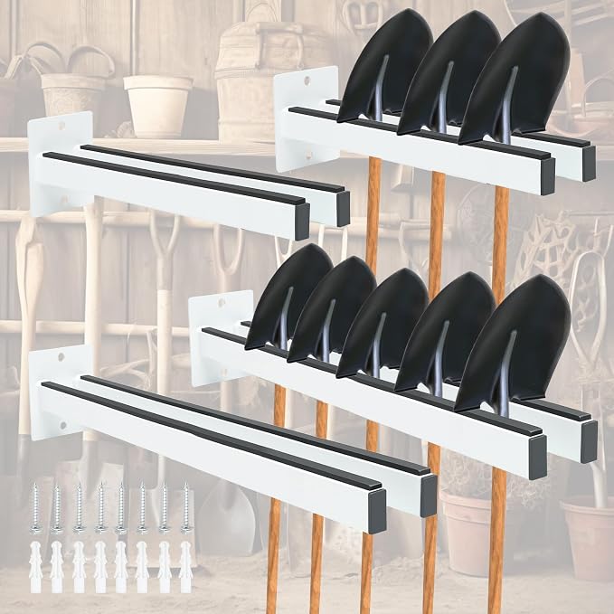 Extra Wide Tool Rack Wall Mount – Heavy Duty Shovel Holder for Garage, Shed & Barn, Powder Coated Steel Organizer for Shovels, Rakes, Brooms, Truck Storage (3.5 x 4.5 x 17.3 in, 2 Pack)
