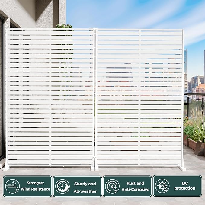 Privacy Screen Outdoor 72" Freestanding Privacy Panel with Stand, HDPE Decorative Privacy Fence with Louver Pattern, Patio Divider Screen, Privacy Screens for Outside, Balcony, White