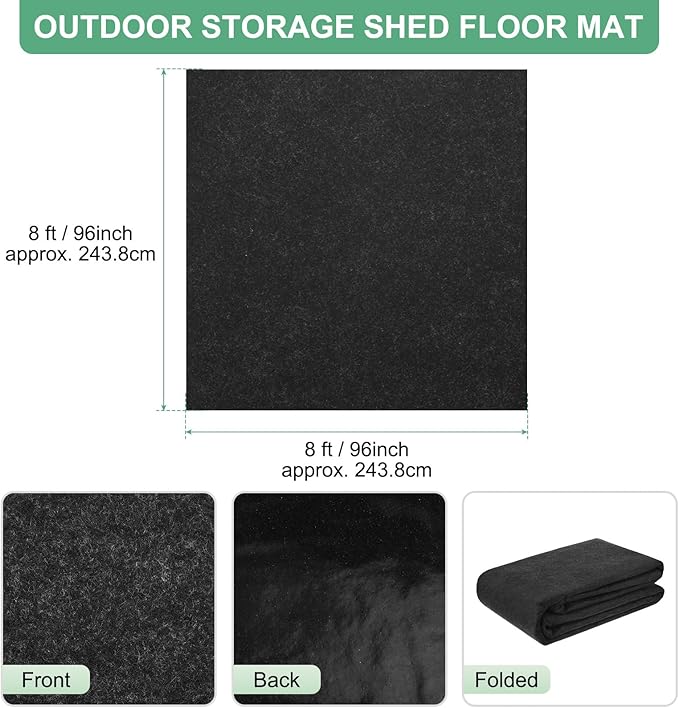 M METERXITY Outdoor Storage Shed Mat, 8x8 FT Waterproof Small Shed Flooring Mat for Patio Furniture Floor Protecting from Wear/Liquid/Dust/Oil, Non-Slip Carport Pad [Grey]