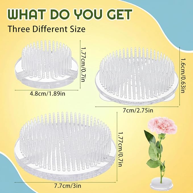 Waydress 3 Pcs Mixed Sizes Plastic Flower Frog Flower Pins Floral Frog for Arrangements Vase Japanese Ikebana Kenzan Floral Arrangement for Crafts Fixed Tools, Wedding Decor, Mother's Day Gift (Clear)