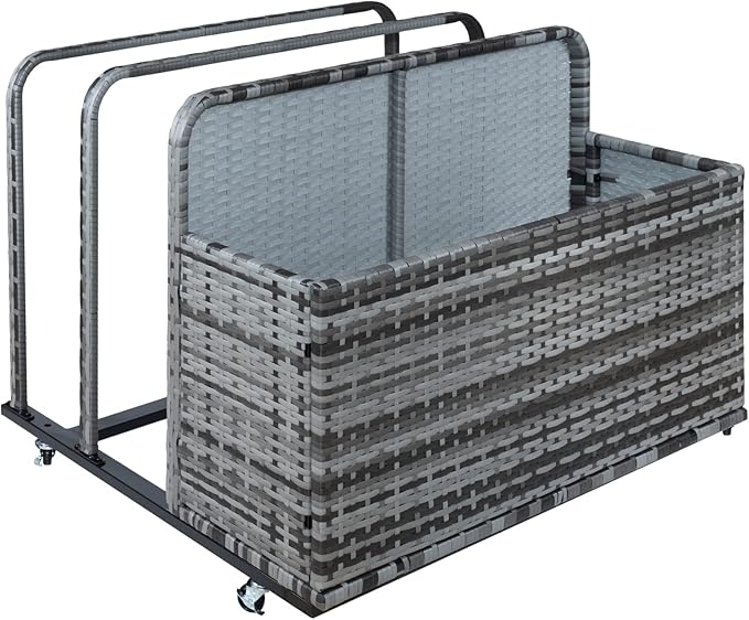 MAROUTE Double Layer Poolside Float Storage - PE Rattan Outdoor Caddy with Generous Space, Weather-Resistant, Mobile Design, Versatile Use, and Sturdy Construction, Brown