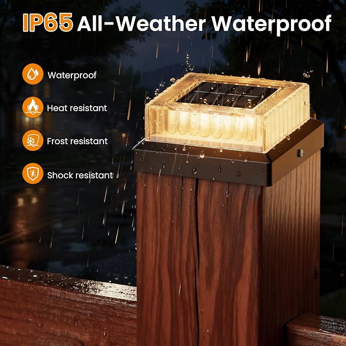 APONUO Solar Post Cap Lights, 8-Pack IP65 Waterproof for 4x4 Posts, 20 Lumens Deck Post Lights Solar Powered Outdoor – Perfect for Fence, Patio, Garden,Decor, Black