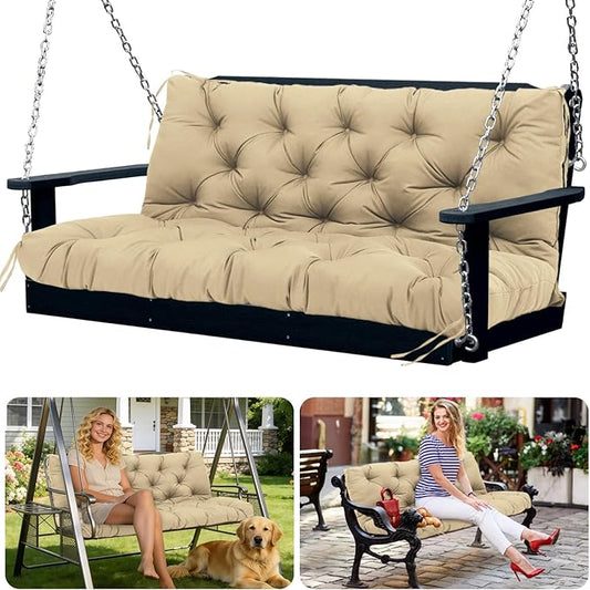 Porch Swing Cushions 2 Seater Replacement Thicken 5" Waterproof & Fade Resistant Swing Cushions for Outdoor Furniture Bench Patio Swing Cushion with Backrest & Ties(Khaki 40x40x5inch)
