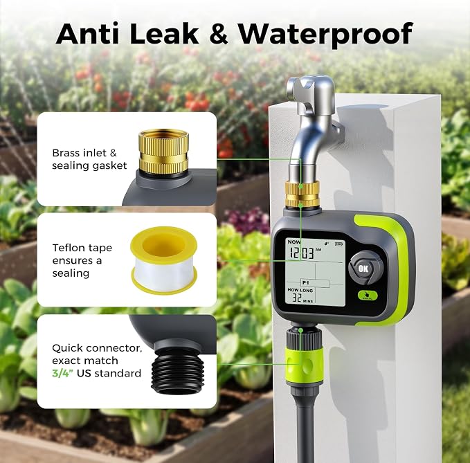 Sprinkler Timer, Watering Timer for Garden Hose, Programmable Hose Faucet Timers w/Rain Delay, Outdoor Soaker Automatic& Manual Drip Irrigation Controller System for Lawn Yard Greenhouse