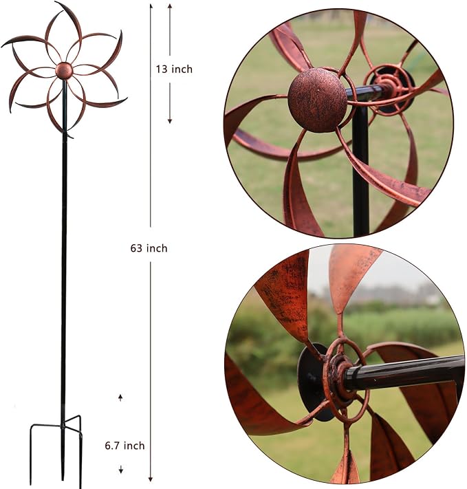 Wind Spinner Outdoor Metal Wind Sculptures for Yard and Garden | 360 Degrees, 63x13 inches