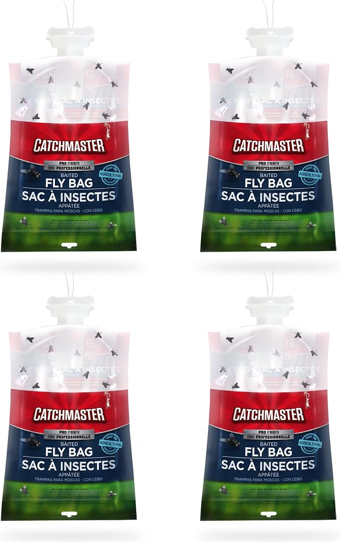Catchmaster Fly Trap Bundle, Fly Ribbon 20-Pack & Fly Bag 4-Pack, Fruit Fly Traps for Indoors & Outdoors, for Garage, Backyard, Pool, Patio & Camping