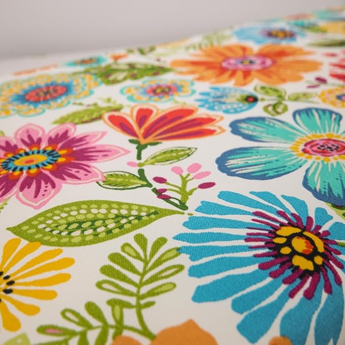 Pillow Perfect Bright Floral Indoor/Outdoor Tufted Wicker Chair Pad with Ties, 15.5" x 16", 2 Count, Blue/Purple Gregoire