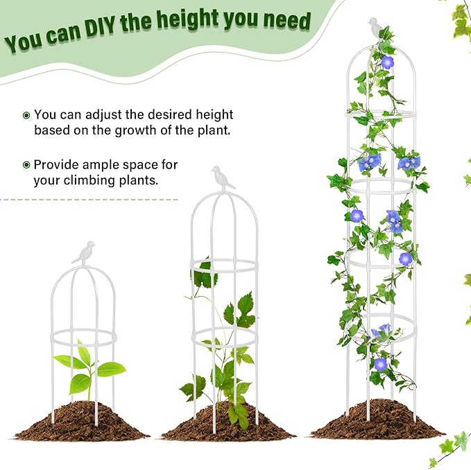Sadnyy 4 Pack 6 ft Garden Obelisk Trellis for Climbing Plants Outdoor- Heavy Duty Rustproof Metal Pipe with Plastic Coated Plant Trellis for Clematis Grape Pea Vines Tomatoes Cucumbers Flowers(White)