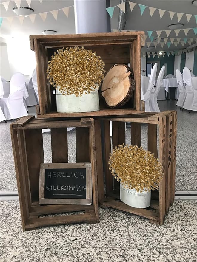 Baby's Breath Artificial Flowers Bulk 10 Pack (30pcs) Faux Baby Breath Plastic Flower Fake Gypsophila Flower Arrangement for Crafts Fake Flowers Bouquet for Wedding Centerpieces Gold Baby Breath
