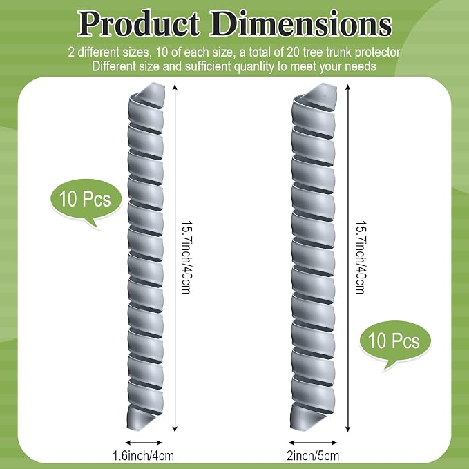 Wesiti 20 Pcs Tree Trunk Protector Plastic Spiral Trunk Tree Wrap Guard Bark Tube Protectors to Protect Bark Saplings from Deer Cats Rodents Rabbit Mowers (Grey)