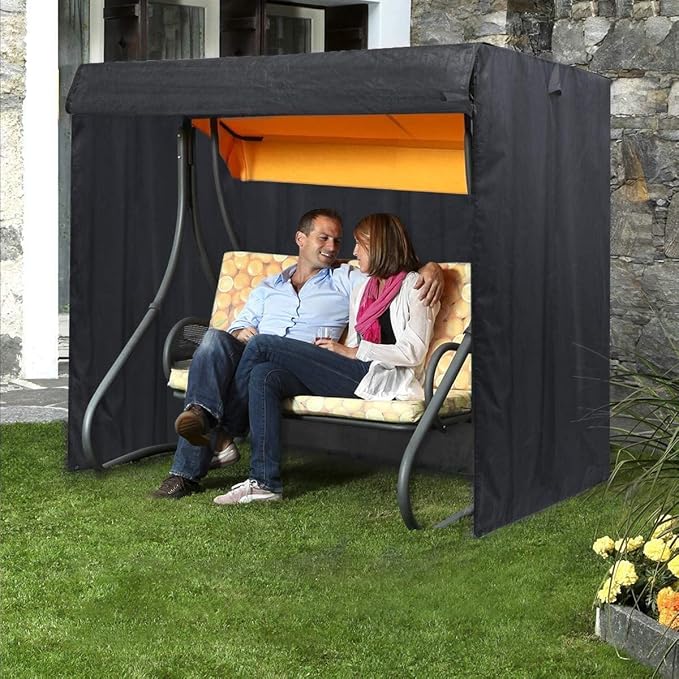 Ourdoor Swing Cove, 3 Triple Seater Hammock Cover Garden Swing Cover Garden Hammock Glider Chair Cover Outdoor Swing Cover UV Resistant Swing Canopy Cover(100 * 59 * 72inch) Black