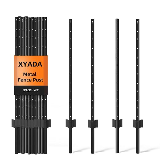 Metal Fence Post 4feet, Heavy Duty Garden Fence Post for Holding Wire Fence, Sign U Post Pack of 8 Sturdy Outdoor No Dig Fence Post for Garden Yard – Black