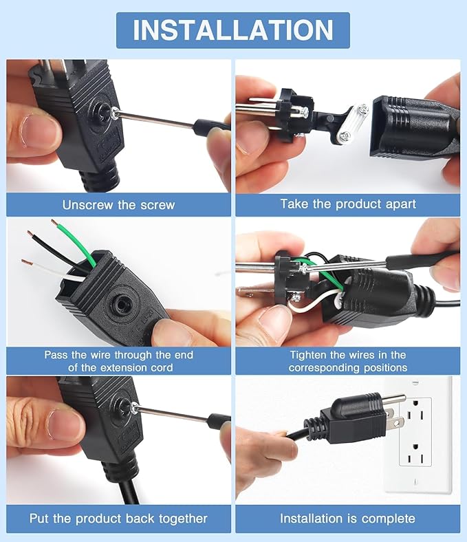 NEMA 5-15P Electrical Replacement Plugs End, Extension Cord Ends 125V 15A 2Pole 3Wire Male&Female Plug，Ground Neutral Generator Plugs, 3 Prong Power Replacement Plug，5 Set