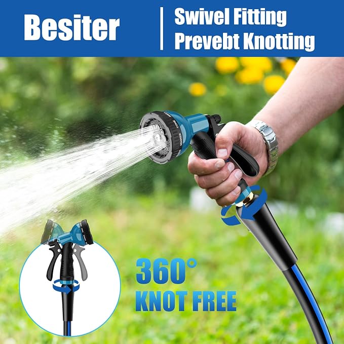 Besiter Heavy Duty Garden Hose 5/8" 25 FT: Flexible Rubber Water Hose - Leakproof Hose Male to Female Fittings - Durable Hose for Yard, Lawn, Car Wash, Outdoor, Watering, Dark Blue