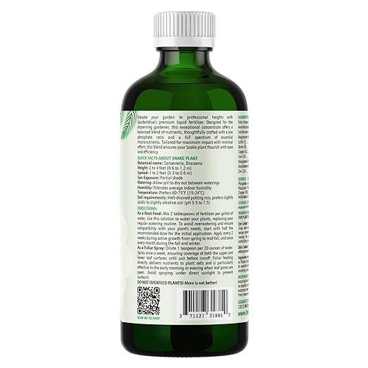 GARDENWISE 3-1-2 Liquid Fertilizer Concentrate with Micronutrients - Ideal Snake Plant Food for Sansevieria (Dracaena trifasciata), Indoor Plant Care (16 OZ)