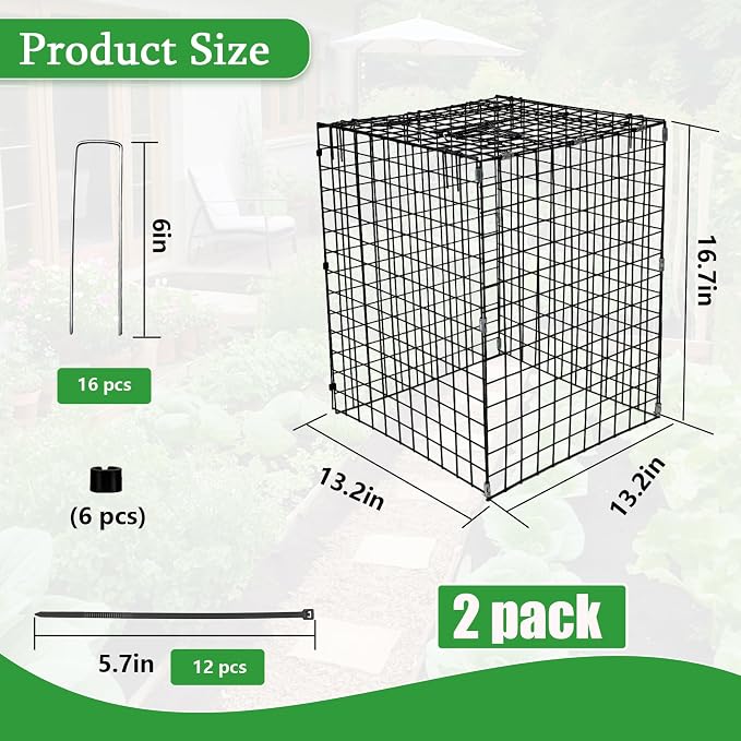 Garden Wire Cloches For Plants Extra Large 13.2" X13.2" X16.7" Rustproof Plant Cages For Outdoor Plants Protectors From Animals With Openable Top Cover & Stakes Plant Cages To Keep Animals Out (2 PCS)