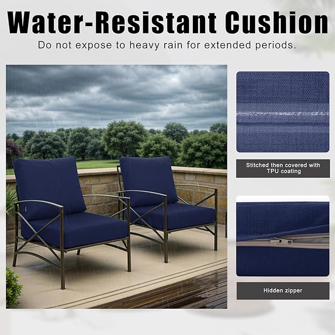 Favoyard Deep Seat Patio Cushions 22 × 22 inch Rainproof & Fadeness Furniture Cushion Set for Outdoor Chair Couch with Polyester-Linen Fabric & Removable Cover, Hidden Zipper and Adjustment Straps