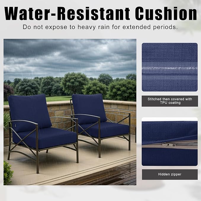 Favoyard Deep Seat Patio Cushions 24 × 24 inch Rainproof & Fadeness Furniture Cushion Set for Outdoor Chair Couch with Polyester-Linen Fabric & Removable Cover, Hidden Zipper and Adjustment Straps