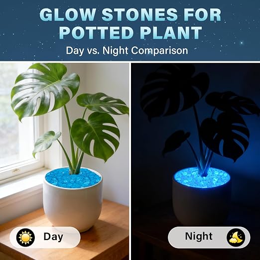 PoYang 1000pcs Glow in The Dark Rocks Outdoor - Blue Resin Glowing Pebbles for Landscaping, Garden, Fish Tank and Aquarium Indoor Decor, Powered by Sunlight or Lamplight (0.4"-0.7"/pc, 1.2lbs/Bag)